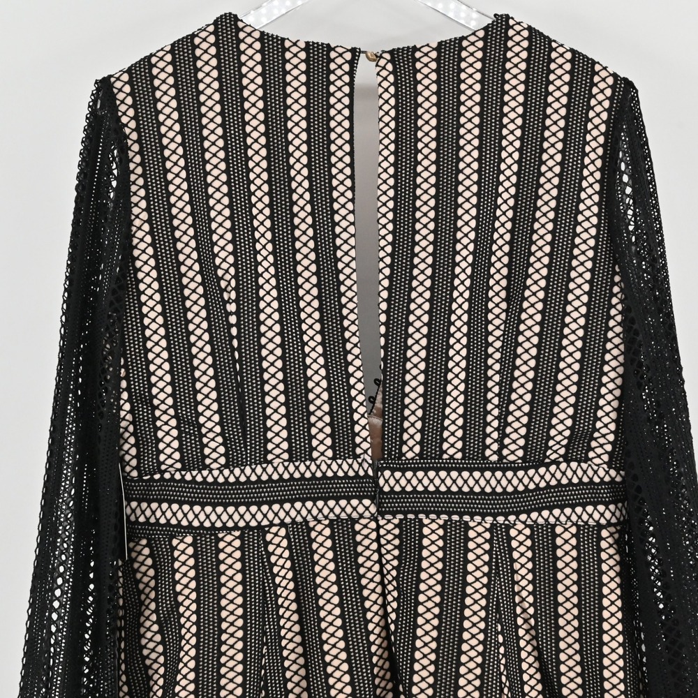 Lulus Night Muse Black Lace Skater Dress Size XL Cocktail V Neck Balloon Sleeve - Picture 12 of 15
